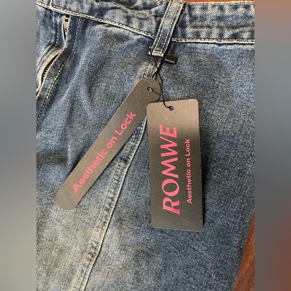 Romwe western country Punk Star Pattern Raw Hem Slant Pocket Denim skirt - Picture 11 of 12